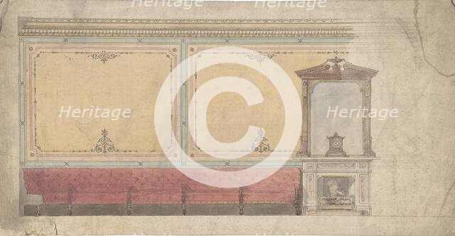 Design for Wall including Chimney and Red Banquette, 19th century. Creator: Anon.