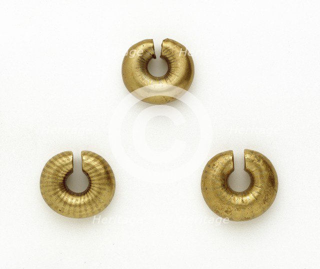 Gold penannular rings, Late Bronze Age (Britain), c1150-800BC. Artist: Unknown.