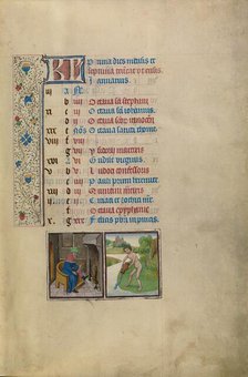 January Calendar Page: Keeping Warm: Aquarius; Arenberg Hours, early 1460s. Creator: Workshop of Willem Vrelant.