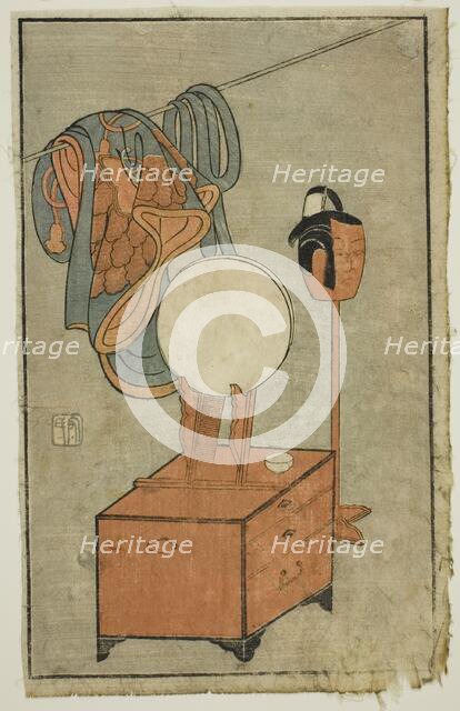 Actor's dressing table, from "A Picture Book of Stage Fans (Ehon butai ogi)", 1770. Creator: Ippitsusai Buncho.