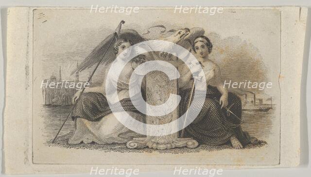 Banknote vignette with female figures representing Liberty and Justice, ca. 1824-37. Creator: Attributed to Asher Brown Durand.
