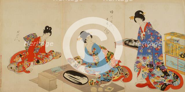 Women's Activities of the Tokugawa Era: Creating Bonkei (actually..., between c1896 and c1897. Creator: Chikanobu Yoshu.