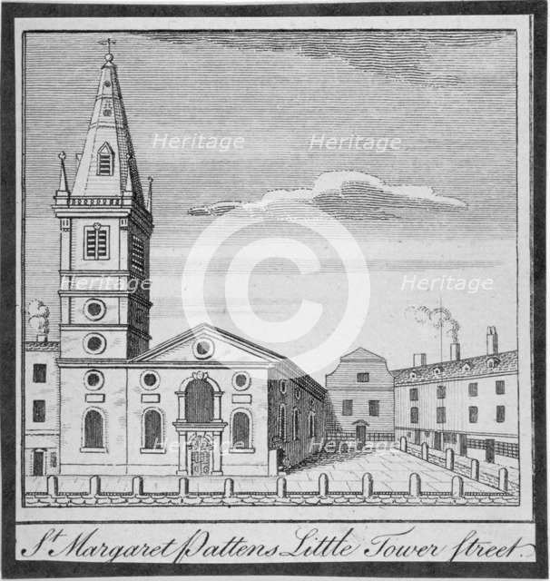 Church of St Margaret Pattens, Little Tower Street, City of London, 1750.                        Artist: Anon