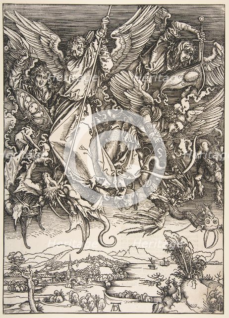 Saint Michael Fighting the Dragon, from The Apocalypse, 1498. Creator: Unknown.