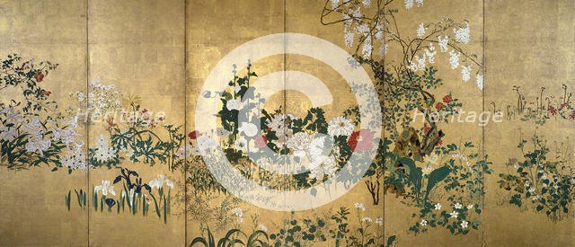 Screen with spring and summer flowers, 1st half of the 18th century. Creator: Watanabe Shiko.
