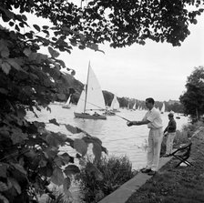Fishing on the Thames at Petersham, London, 1962-1964. Artist: John Gay
