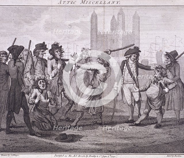'Manning the navy', Tower Hill, London, 1790. Artist: John Barlow