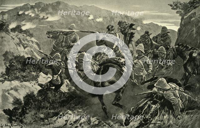 'A Picket of 13th Hussars Surprised Near the Tugela River (Hussar Hill)', 1900. Creator: John Charlton.