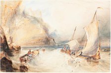 French Fishing Boats off a Rocky Coast, 1833. Creator: William Callow.