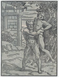 Hercules and Antaeus, ca. 1517-18. Creator: Ugo da Carpi.