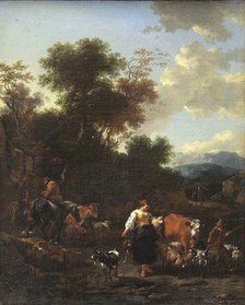 Italian Landscape with Shepherds at a River, c1650-1655. Creator: Nicolaes Berchem.