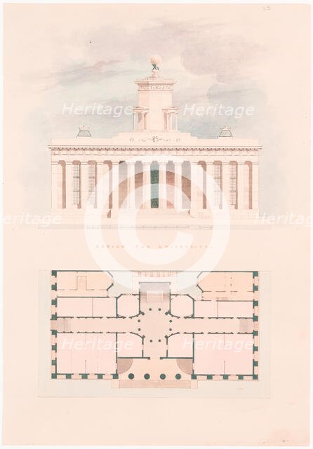 Design for a University (entrance facade and plan), n.d.. Creator: Alexander Jackson Davis.