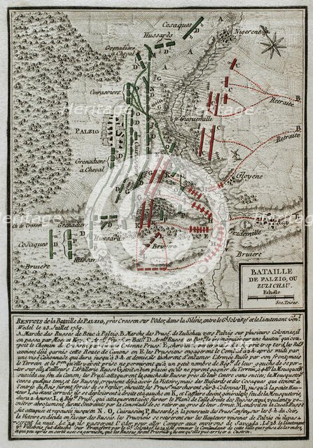 Seven Years War (1756-1763): Map of the Battle of Palzig, also called Battle of Kay...1759, 1765. Creator: Jean de Beaurain.
