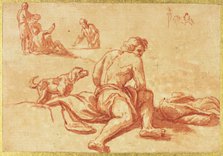 Two Sketches: Man with Dog, Group of Figures, n.d. Creator: Nicolas Poussin.