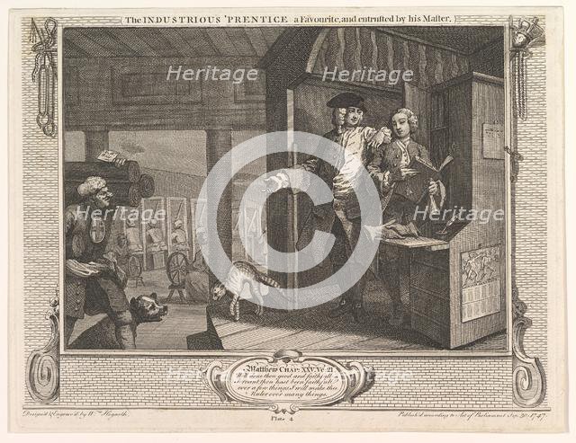 The Industrious 'Prentice a Favorite and Entrusted by his Master (Industry a..., September 30, 1747. Creator: William Hogarth.