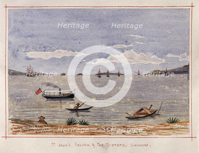 Singapore: St  John's Island and The Sisters from the beach at Tanjong Katong, 1879. Creator: John Edmund Taylor.