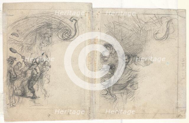 Chef Tossing Pancakes and Group of Four Men [verso]. Creator: Felix Octavius Carr Darley.