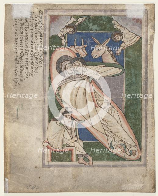 Leaf from a Psalter: Nativity (verso), early 1200s. Creator: Unknown.