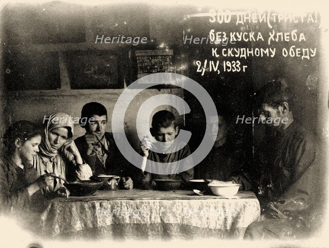 300 days (three hundred!) without a piece of bread for the meager lunch. April 2, 1933, 1933. Creator: Bokan, Mykola (1881-1942).