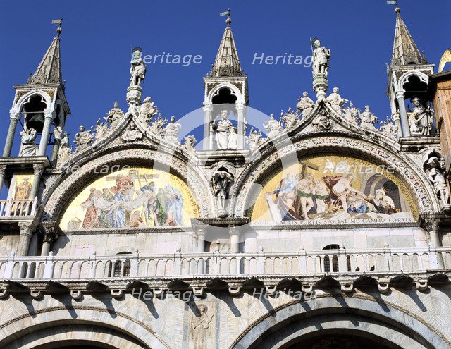 Mosaics on the facade of St Mark's Basilica, Venice, Italy.