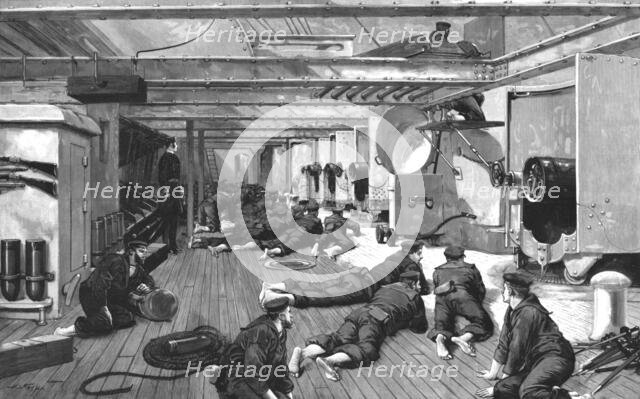 ''The Naval Manoeuvers - Firing of one of the Big Guns by Electricity', 1890. Creator: Unknown.