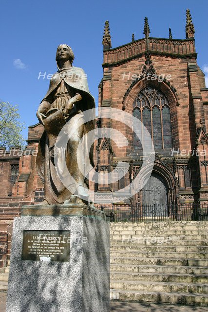 Lady Wulfrun statue and St Peter's Church, Wolverhampton, West Midlands