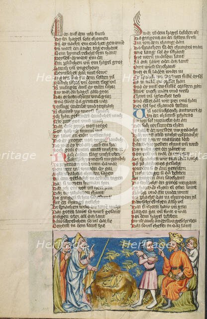 The Plague of Grasshoppers; Weltchronik, about 1400-1410. Creator: Unknown.