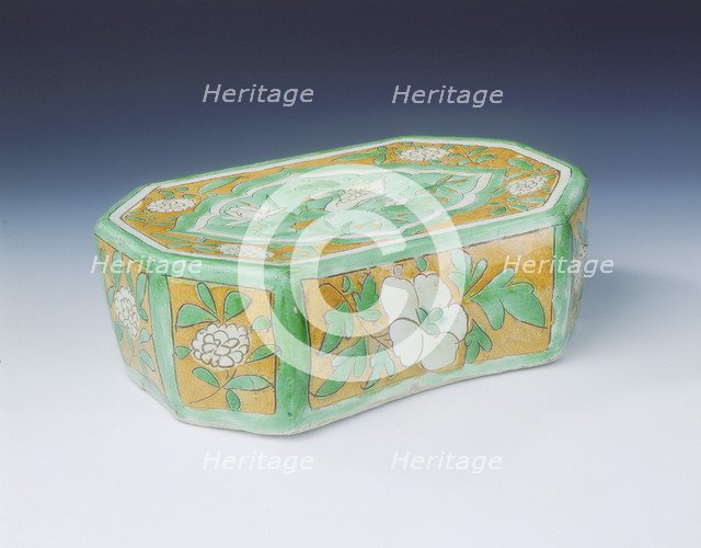 Cizhou stoneware polychrome pillow with goose in a lotus pond, Jin dynasty, China, 12th century. Artist: Unknown