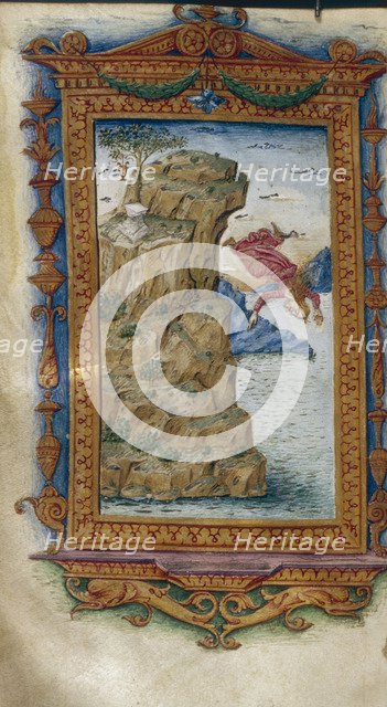 Sappho throwing herself into the sea (Illustration for The Heroides by Ovid), 1485-1499. Artist: Majorana, Cristoforo (active ca. 1480-1494)