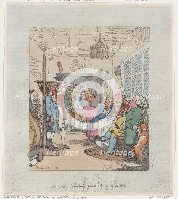 Measuring Substitutes for the Army of Reserve, 1805., 1805. Creator: Thomas Rowlandson.