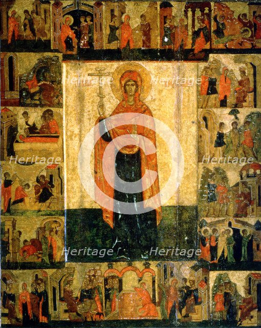 'Saint Paraskeva Pyatnitsa with Scenes from Her Life', 15th century. Artist: Unknown