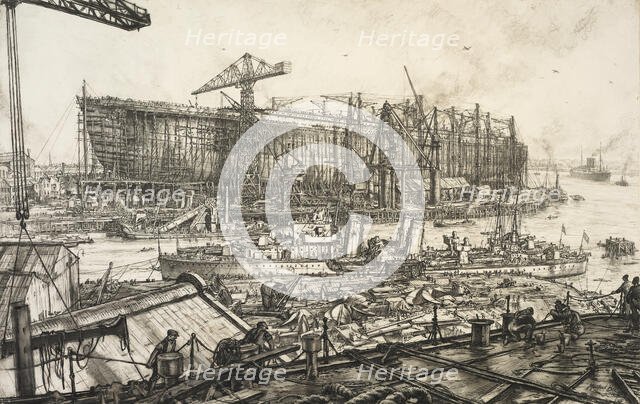 The building of the " Queen Elizabeth", John Brown's Yard, Clydebank, 1938. Creator: David Muirhead Bone.