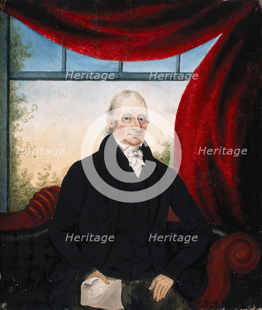 A member of the Jenner family (?), seated on a sofa, holding a paper in his right hand..., 1793. Creator: Adam Buck.