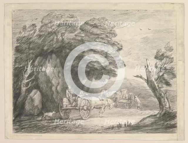 Wooded Landscape with Two Country Carts and Figures, August 1, 1797. Creator: Thomas Gainsborough.