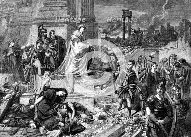 "Nero after the Burning of Rome", by Carl Piloty, in the late International Exhibition, 1862. Creator: W Thomas.