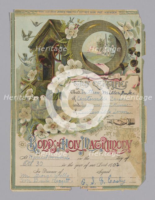 Marriage certificate of Luther Miller Pulce and Irene Jenkins, October 30, 1902. Creator: Unknown.