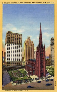 Trinity Church at Broadway and Wall Street, New York City, New York, USA, 1933. Artist: Unknown