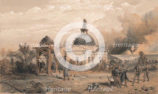 'Church in the Rear of the Redan, Looking North - Showing the Effects of Shot and Shell', 1856. Artist: W Trask.