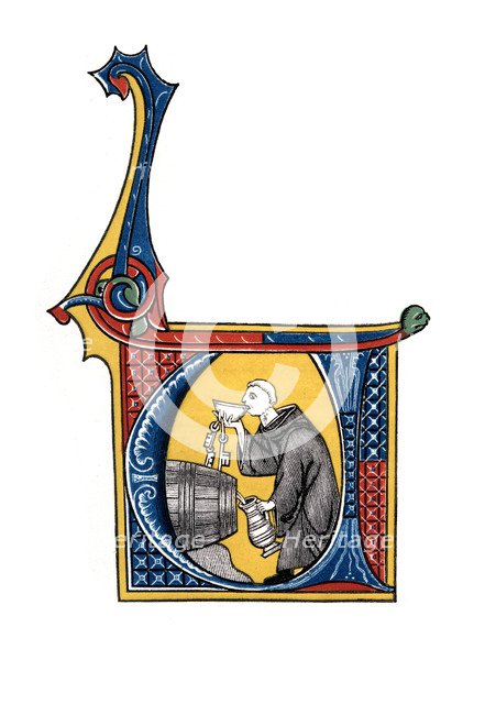 Initial letter 'U', early 14th century, (1843).Artist: Henry Shaw