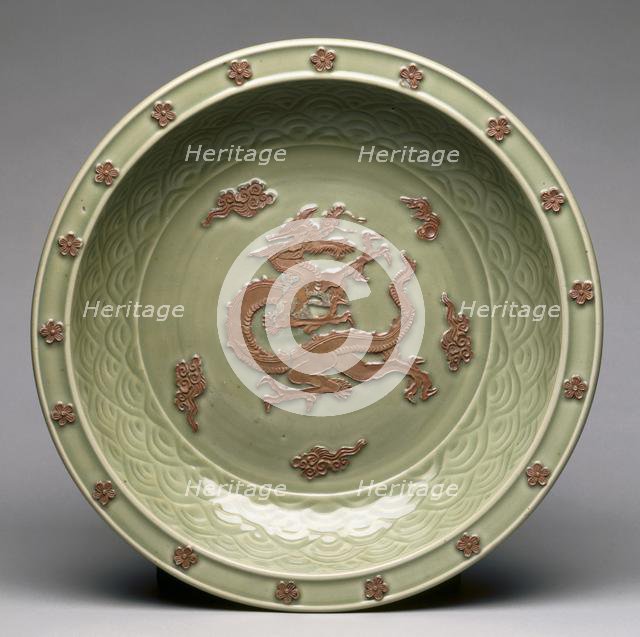 Plate with Relief Dragon among Clouds, 1300s. Creator: Unknown.