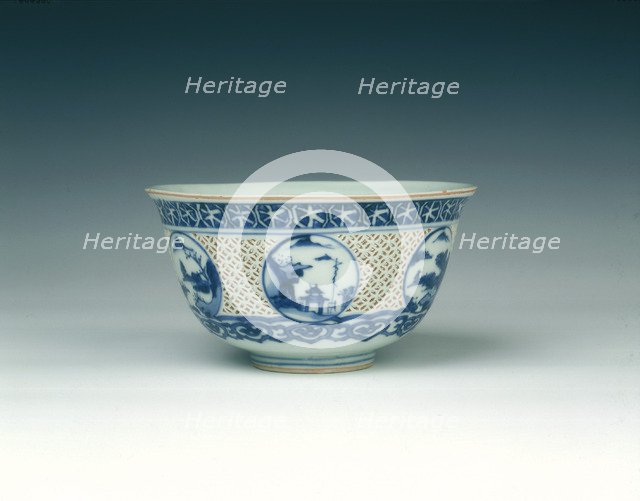 Reticulated blue and white bowl, China, 1600-1644. Artist: Unknown