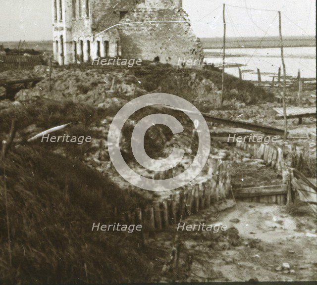 Ruined building and trenches along the coast, c1914-c1918. Artist: Unknown.