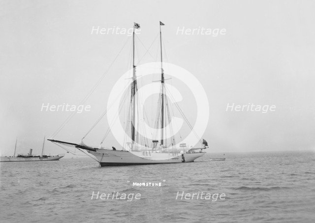 The schooner 'Moonstone', at anchor. Creator: Kirk & Sons of Cowes.