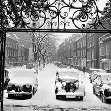 Snow-covered cars, Church Row, Hampstead, London, 1960-1965. Artist: John Gay