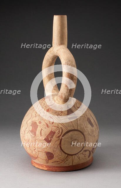 Stirrup Spout Vessel with Fineline Bean Warrior and Weapons Motif, 100 B.C./A.D. 500. Creator: Unknown.
