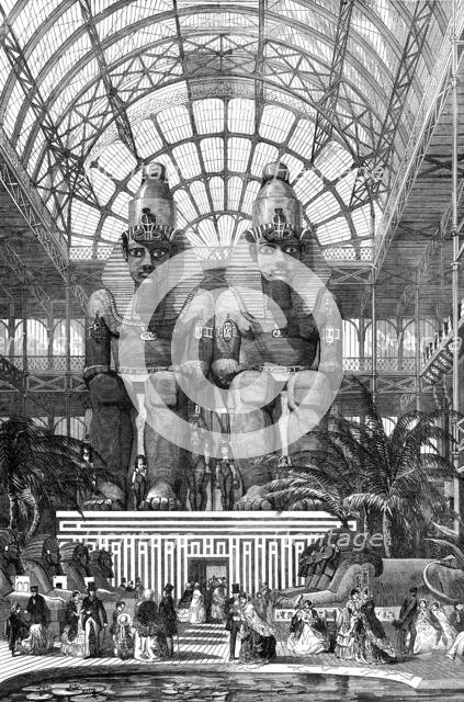The Crystal Palace at Sydenham - the Egyptian Avenue: Colossal Figures from Aboo Simbel, 1854. Creator: Unknown.