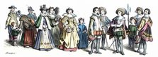 Personages of the court of Louis XIII, German Engraving 1860.