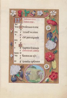 Hours of Queen Isabella the Catholic, Queen of Spain: Fol. 8r, July - Harvesting Wheat, c. 1500. Creator: Master of the First Prayerbook of Maximillian (Flemish, c. 1444-1519); Associates, and.