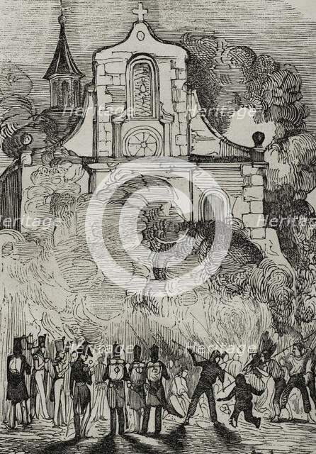 First Carlist War, (1833-1840): Fire at the Franciscan convent in Reus, (Tarragona province), 1845.  Creator: Unknown.