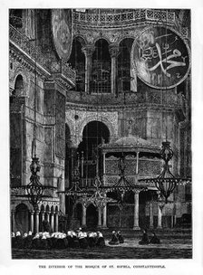'The Interior of the Mosque of Santa Sophia, Constantinople', Turkey, 19th century. Artist: Unknown